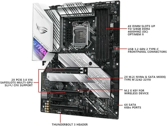 Alt view image 3 of 4 - ASUS ROG STRIX Z490-A GAMING ATX Gaming Motherboard, LGA1200 Socket for 10th Gen Intel CPU, Z490 Chipset, 4×DDR4 Slots Max 128GB, SATA 6Gb/s, Dual M.2, PCIe 3.0 x16, 2.5G LAN, Aura Sync RGB, Fully Tes
