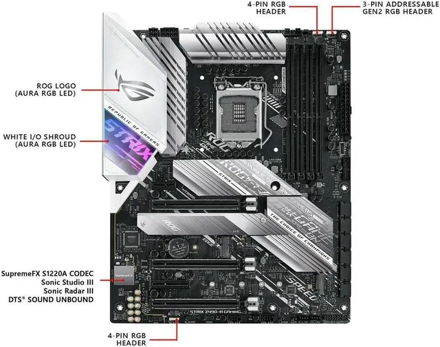 Alt view image 4 of 4 - ASUS ROG STRIX Z490-A GAMING ATX Gaming Motherboard, LGA1200 Socket for 10th Gen Intel CPU, Z490 Chipset, 4×DDR4 Slots Max 128GB, SATA 6Gb/s, Dual M.2, PCIe 3.0 x16, 2.5G LAN, Aura Sync RGB, Fully Tes