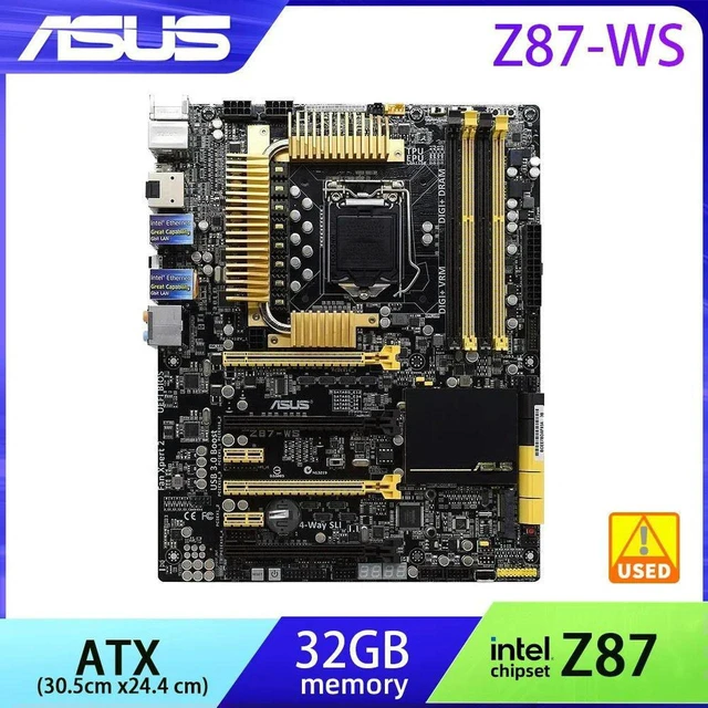 Main image of ASUS Z87-WS Workstation ATX Motherboard, LGA1150 Socket for 4th Gen Intel Core i3/i5/i7 Processors, Intel Z87 Chipset, 4×DDR3 DIMM Slots Max 32GB, SATA 6Gb/s, PCIe 3.0 Multi-GPU Support, Fully Tested