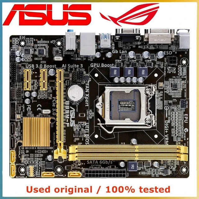 Alt view image 2 of 4 - ASUS B85M-F mATX Desktop Motherboard, Intel B85 Chipset LGA1150 Socket, 2×DDR3 Slots Max 16GB, SATA III 6Gb/s, PCIe 3.0 x16, Realtek 1G LAN, HD Audio, UEFI BIOS, Fully Tested Replacement Mainboard for