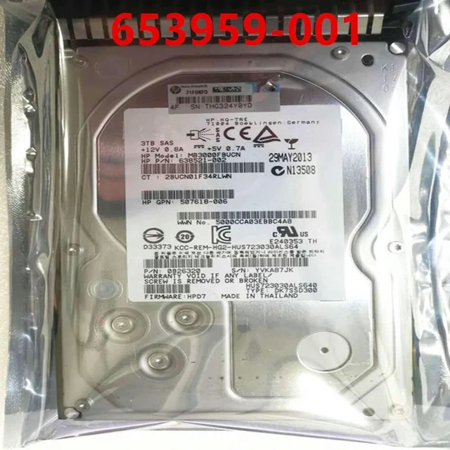 Alt view image 2 of 3 - 3TB 3.5" SAS 6Gb/s Internal Server Hard Drive 7200RPM 128MB Cache Replacement for HP G8 Server, Enterprise HDD 652766-B21 653959-001, Hard Disk for Server Storage Array Repair & RAID Rebuild