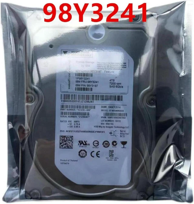 Main image of 4TB 3.5" SAS 7.2K 128MB Cache Internal Server Hard Drive for DS8870, Part Number 98Y3241 Model ST4000NM0043, LFF Enterprise HDD, Storage Disk for DS8870 Storage Array Repair & Upgrade