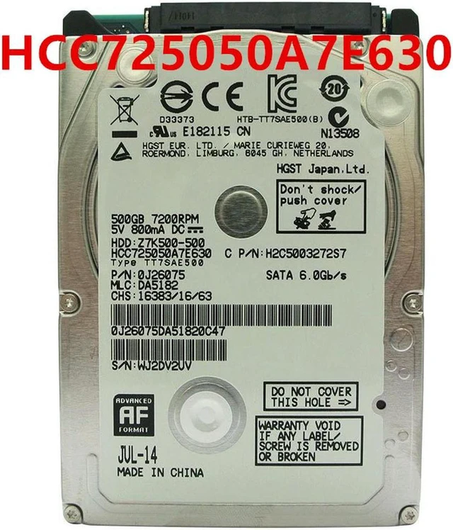 Alt view image 4 of 4 - 500GB 2.5" SATA 6Gb/s 7200RPM 32MB Cache 7mm Internal Surveillance Hard Drive for HGST, Model HCC725050A7E630, Slim SFF SATA HDD, Storage Disk for Surveillance System, Notebook & Hardware Repair Repla