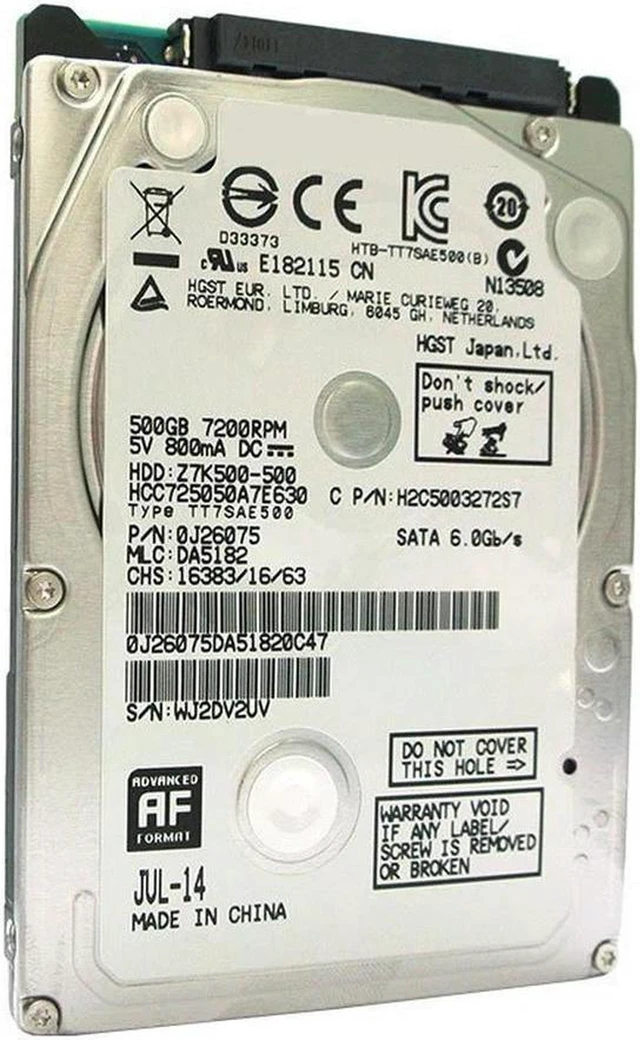 Main image of 500GB 2.5" SATA 6Gb/s 7200RPM 32MB Cache 7mm Internal Surveillance Hard Drive for HGST, Model HCC725050A7E630, Slim SFF SATA HDD, Storage Disk for Surveillance System, Notebook & Hardware Repair Repla