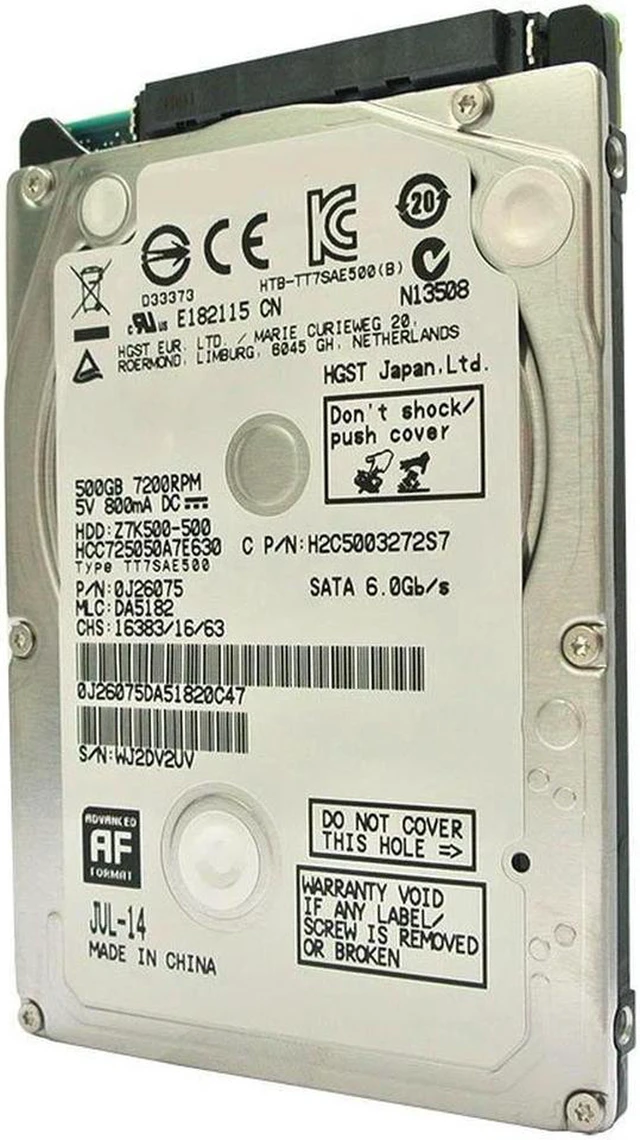 Alt view image 3 of 4 - 500GB 2.5" SATA 6Gb/s 7200RPM 32MB Cache 7mm Internal Surveillance Hard Drive for HGST, Model HCC725050A7E630, Slim SFF SATA HDD, Storage Disk for Surveillance System, Notebook & Hardware Repair Repla