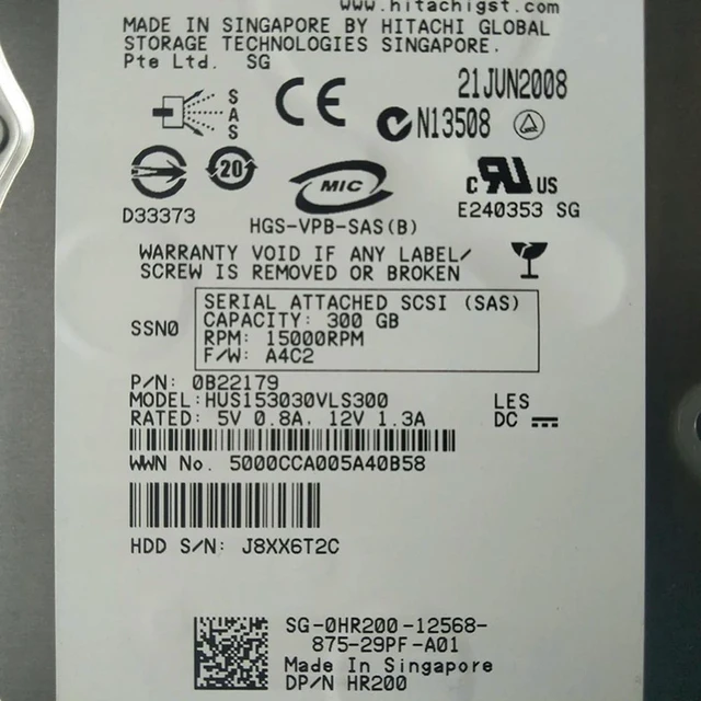 Main image of 300GB 3.5" SAS 15000RPM 8MB Cache Vintage Internal Server Hard Drive, Model HUS153030VLS300 Part Number HR200 0HR200, LFF Enterprise SAS HDD, Storage Disk for Legacy Server Storage Upgrade & Hardware