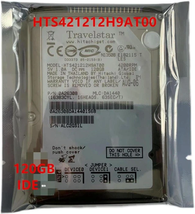 Main image of 120GB 2.5" IDE 5400RPM 8MB Cache 9.5mm Vintage Notebook Internal Hard Drive, Model HTS421212H9AT00, Laptop PATA HDD, Storage Disk for Legacy Notebook Upgrade & Old Laptop Hardware Repair Replacement