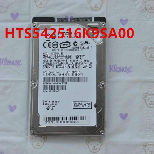 Main image of 160GB 2.5" SATA 5400RPM 8MB Cache Vintage Laptop Internal Hard Drive, Model HTS542516K9SA00, Notebook SATA HDD, Storage Disk for Old Laptop System Reinstall & Legacy Notebook Hardware Repair Replaceme