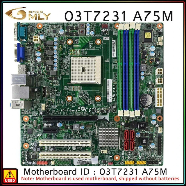 Main image of A75M Desktop Motherboard PN 03T7231 3T723 CFM2D3M Mainboard, FM2 CPU Socket, Fully Tested Working System Board, Stable Replacement Mainboard for Desktop PC Repair & Upgrade