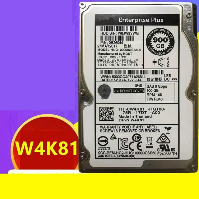Main image of 900GB 2.5 Inch SAS 10000RPM Enterprise Internal Hard Drive HUC109090CSS600 PN W4K81 0W4K81, 64MB Cache SAS HDD, Fully Tested Working Replacement Disk for Server Storage Array Rebuild & Hardware Mainte