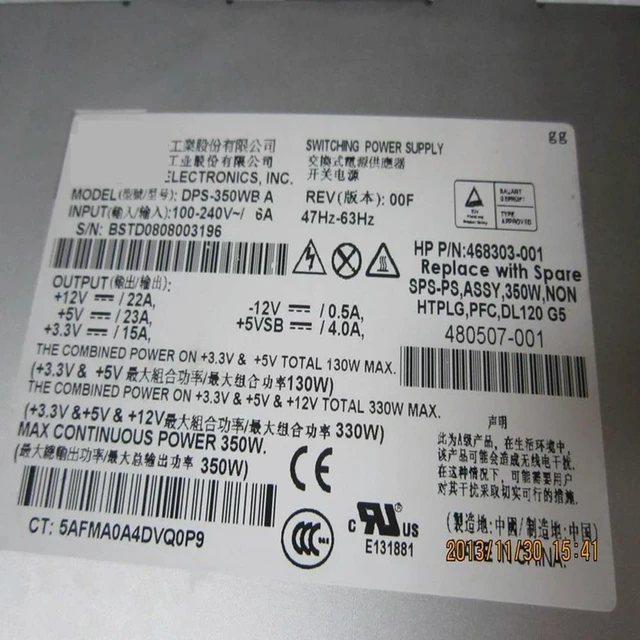 Alt view image 2 of 2 - 350W Switching Power Supply PSU DPS-350WB A PN 468303-001 480507-001 for DL120G5 Server, Fully Tested Working Power Unit Replacement for DL120G5 Server Hardware Repair & Power Troubleshooting