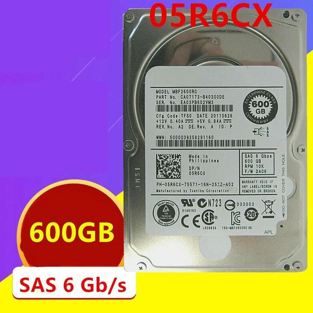 Main image of 600GB 2.5" SAS 6Gb/s Enterprise Internal HDD MBF2600RC PN 05R6CX 5R6CX, 64MB Cache 10000RPM Hard Disk Drive, Fully Tested Working Replacement HDD for Server Storage Hardware Maintenance & Array Rebuil