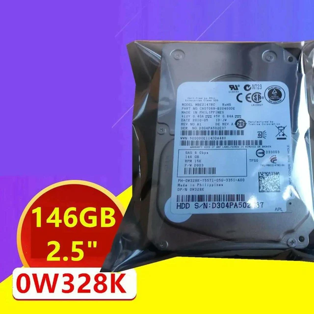 Main image of 146GB 2.5" SAS 6Gb/s Internal Server Hard Drive, 15000RPM 16MB Cache, Part 0W328K W328K MBE2147RC, Enterprise HDD Replacement for Server Storage Array