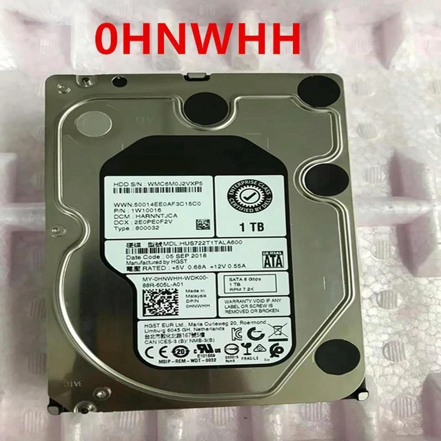 Main image of 1TB 3.5" SATA Enterprise Internal Hard Drive, 7200RPM 64MB Cache, Part HNWHH 0HNWHH Model HUS722T1TALA600, Replacement HDD for Server Storage