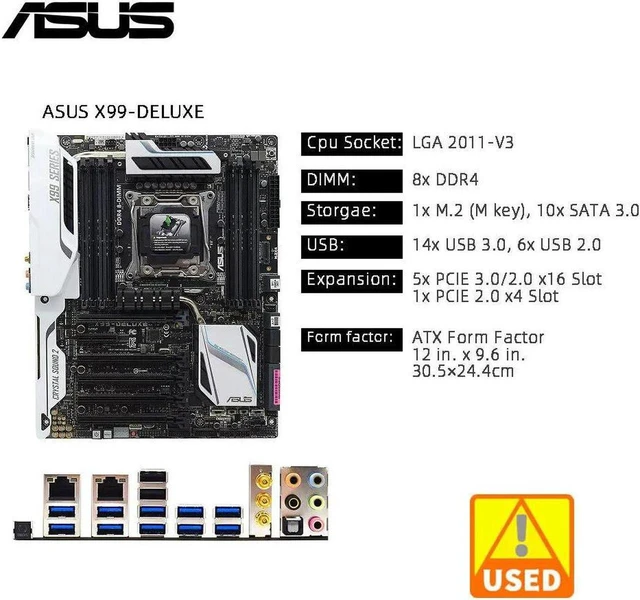 Main image of Desktop Server Motherboard X99-DELUXE, X99 Chipset LGA2011-3 Socket, Supports Xeon E5-1620 V3 E5-1630 V3 E5-1650 V3 E5-1660 V3 E5-2620 V3, Replacement Mainboard