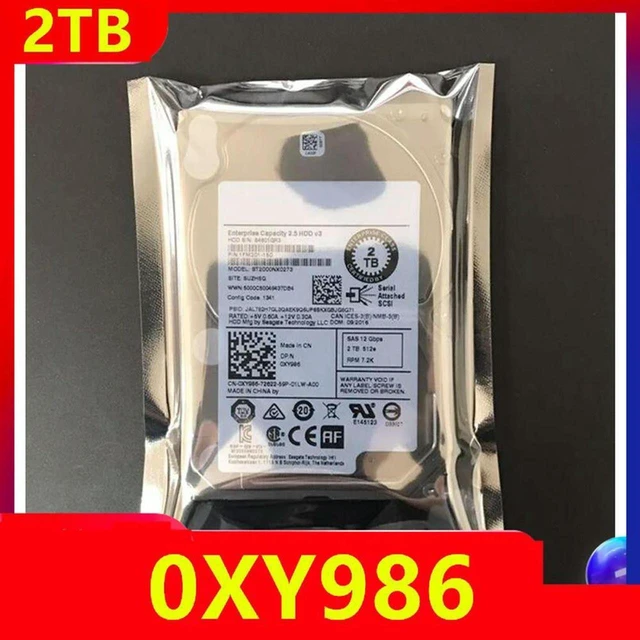 Main image of 2TB 2.5" SAS 12Gb/s Internal Server Hard Drive, 7200RPM 128MB Cache Part XY986 0XY986 Model ST2000NX0273, Enterprise HGST Replacement HDD for Server Storage Array
