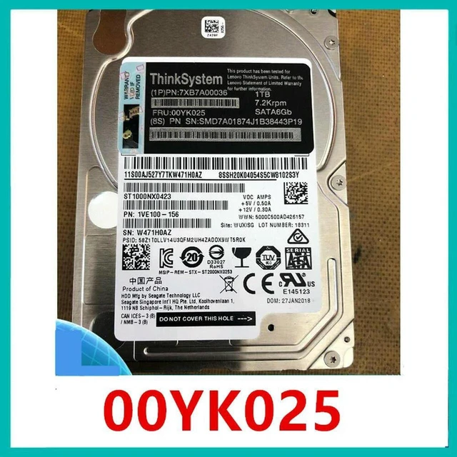 Main image of 1TB 2.5" Server Internal SATA Hard Drive, 7200RPM 64MB Cache Part 7XB7A00036 00YK025, Fully Tested Working Replacement HDD