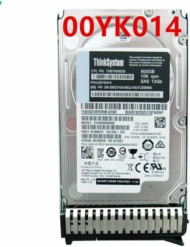 Alt view image 2 of 3 - 2.5" 600GB Enterprise SAS Hard Drive for SR550 SR650, 12Gb/s 10K RPM 64MB Cache Part 7XB7A00025 00YK014, Fully Tested Working Replacement Server HDD