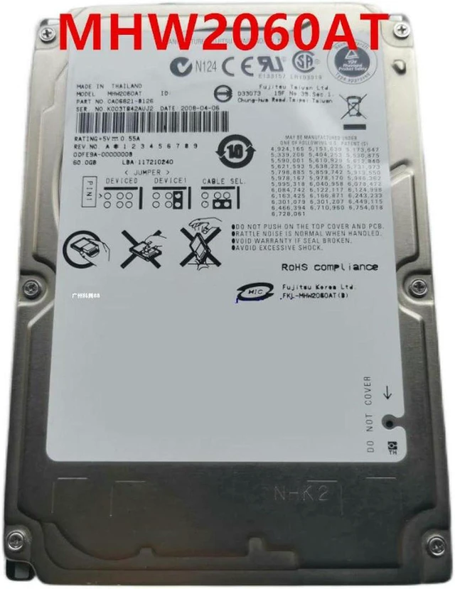 Main image of 2.5" 60GB IDE Notebook Hard Drive MHW2060AT, 4200RPM 8MB Cache for Fujitsu Laptop, Fully Tested Working Replacement Internal HDD