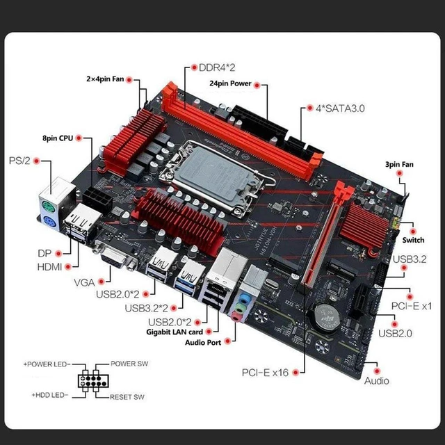 Alt view image 2 of 4 - H610 mATX Desktop Motherboard H610M-VDH, LGA1700 Socket, Support DDR4 RAM up to 64GB, Mainboard for Intel 12th Gen i3 i5 i7 CPU, M.2 NVME HDMI DP Video Output, Stable Entry Office and Light Gaming PC