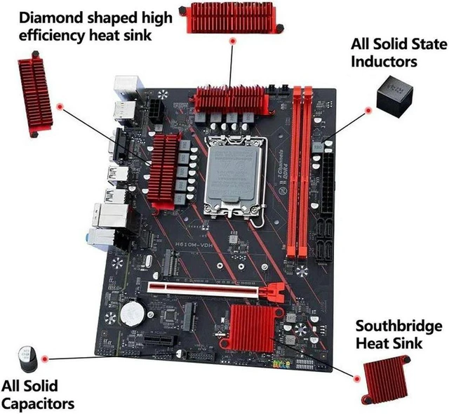 Main image of H610 mATX Desktop Motherboard H610M-VDH, LGA1700 Socket, Support DDR4 RAM up to 64GB, Mainboard for Intel 12th Gen i3 i5 i7 CPU, M.2 NVME HDMI DP Video Output, Stable Entry Office and Light Gaming PC