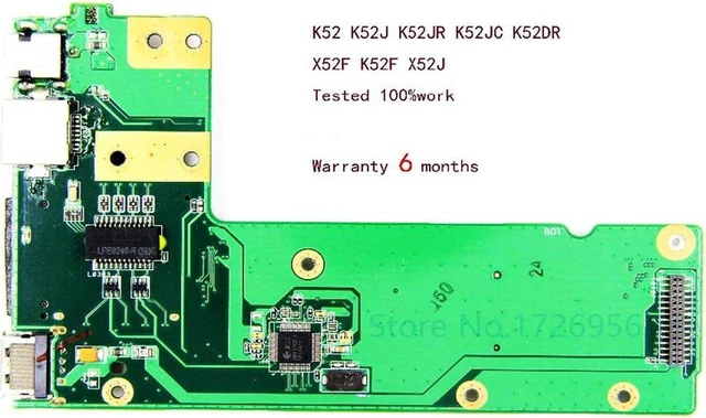 Main image of Laptop LAN USB SD Card DC Jack Power Button IO Board Replacement Repair Part for Asus K52 K52J K52JR K52JC K52DR X52F K52F X52J Notebook, Integrated Ethernet Charging USB SD Interface PCB, 100% Fully