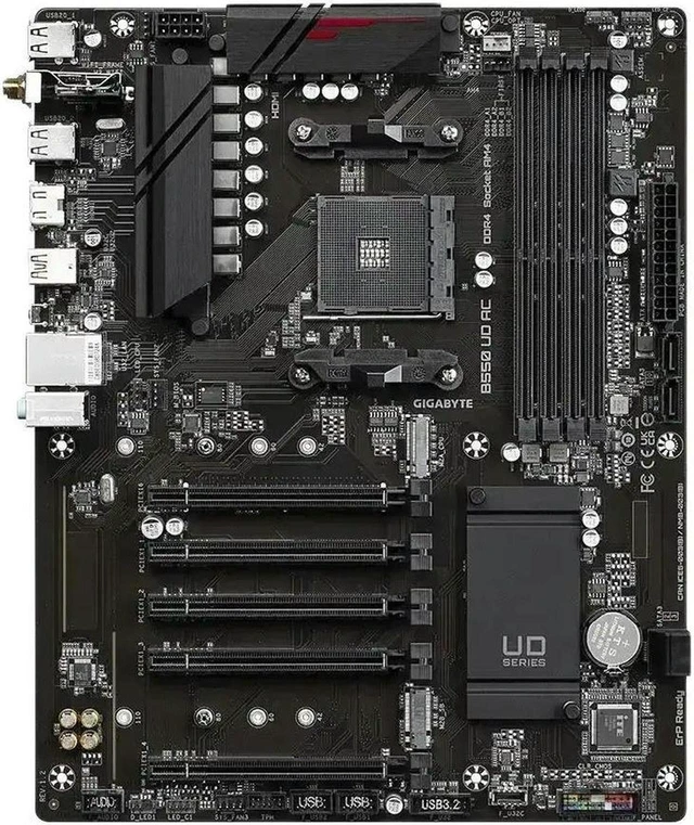 Alt view image 2 of 4 - B550 UD AC AM4 Motherboard, Supports Ryzen 5 5600G 5600, Ryzen 7 5700X3D 5800X3D 5700X 5800X 3800X, Ryzen 9 5900 5950X CPU, DDR4, PCIe4.0, Wi-Fi AC ATX Mainboard for PC Build & Upgrade