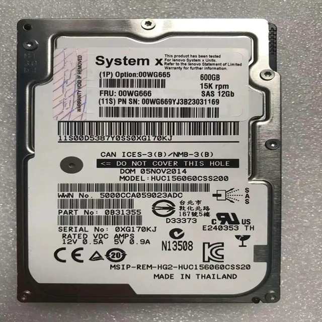 Alt view image 2 of 2 - 600GB 2.5" SAS 15K RPM 64MB Cache Server Hard Drive Replacement for X3650M5 X3850X6, PN 00WG665 00WG666 00WG669 Internal SAS HDD, 100% Fully Tested for Enterprise Server Storage Repair
