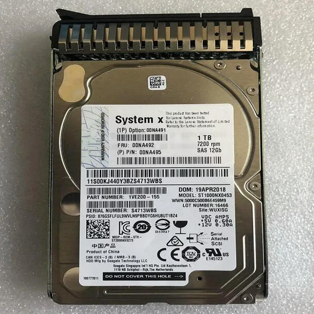Alt view image 2 of 2 - 1TB 2.5" SAS 7.2K 64MB Cache Enterprise Server Hard Drive PN 00NA492 00NA491 00NA495, Compatible with IBM Lenovo X3650 M5 X6 Server, 100% Fully Tested for Storage Array Repair