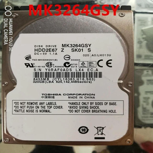 Main image of 320GB 2.5" SATA Laptop Hard Disk Drive, 8MB Cache, 5400RPM, Model MK3264GSY, Almost New, Fully Tested