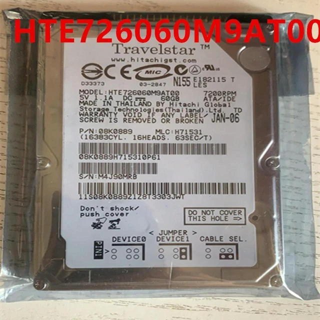Main image of Hitachi 60GB 2.5" IDE 7200RPM 8MB Cache Internal Laptop Hard Drive HTE726060M9AT00 Replacement 100% Tested