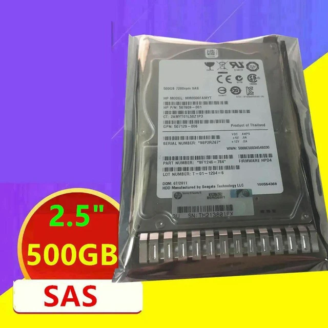 Main image of 500GB 2.5" SAS 12Gb/s 7200RPM 64MB Cache G8 G9 Internal Server Hard Drive 653953-001 652745-B21 Replacement 100% Tested