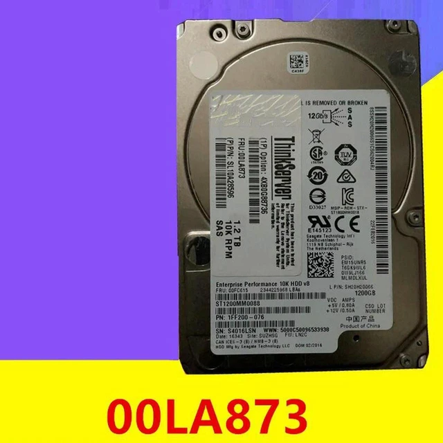 Main image of 1.2TB Enterprise SAS Hard Drive, 2.5 Inch 10000RPM 12Gbps SAS HDD, 128MB Cache, Compatible with Lenovo ThinkServer RD640 RD650, Cross Part Number 4XB0G88736 / 00LA873, Hot Swap Server Storage Disk