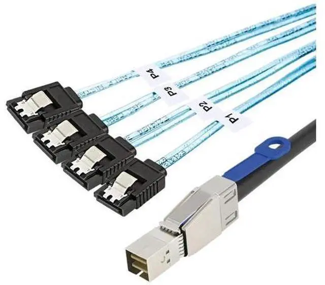 Main image of SFF-8644 to 4 Sata 7 Pin Cable, External Mini SAS HD SFF-8644 to 4 Port SATA Cable, Hard Disk Data Server Raid Cable 1 Meter/ 3.3 FT