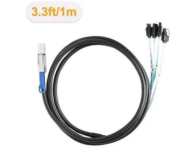 Alt view image 5 of 5 - SFF-8644 to 4 Sata 7 Pin Cable, External Mini SAS HD SFF-8644 to 4 Port SATA Cable, Hard Disk Data Server Raid Cable 1 Meter/ 3.3 FT