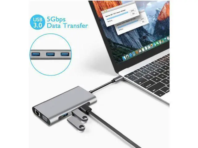 Alt view image 2 of 5 - USB C Hub Adapter, 10 in 1 USB Type C Adapter Dock with 3 USB 3.0 Port, 4K HDMI, 1080P VGA, RJ45 Gigabit Ethernet, 3.5mm Audio Output, SD/TF Card Reader and USB Type-C PD for MacBook Pro Mac Pro