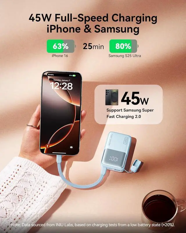 Alt view image 6 of 7 - INIU Pocket Size Portable Charger, Ultra Small 10000mAh 45W PD Power Bank, Fast Charging Battery Pack, Travel Essentials Powerbank for iPhone 17 16 Pro Air, Xiaomi 17 Pro Max 16 15 14, Samsung S24 etc