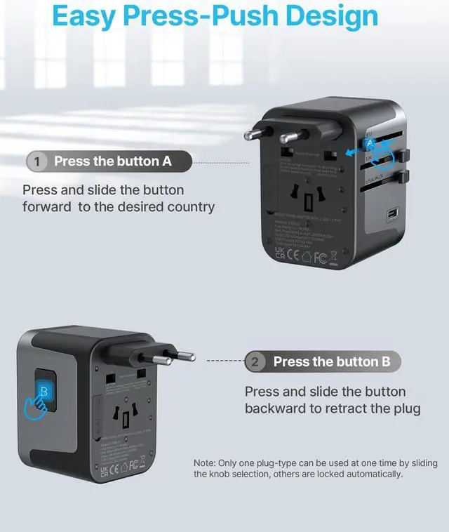 Alt view image 3 of 6 - Universal Travel Adapter, VINTAR International Power Adapter with 6A 3 USB C and 2 USB Ports, All in One Travel Essentials Plug Adapter, Worldwide Outlet Converter for Europe UK USA AUS(Type C/G/A/I)