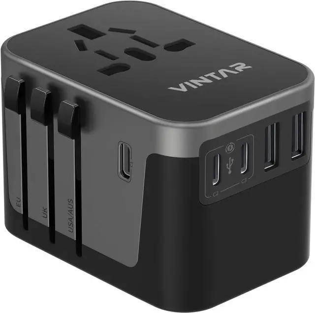 Main image of Universal Travel Adapter, VINTAR International Power Adapter with 6A 3 USB C and 2 USB Ports, All in One Travel Essentials Plug Adapter, Worldwide Outlet Converter for Europe UK USA AUS(Type C/G/A/I)