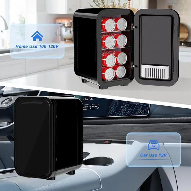 Alt view image 5 of 7 - Mini Fridge, 6 Liter/8 Can 110V AC/DC Portable Thermoelectric Cooler Refrigerators for Bedroom, Skincare, Beverage, Office, Dorm Room and Car, Black