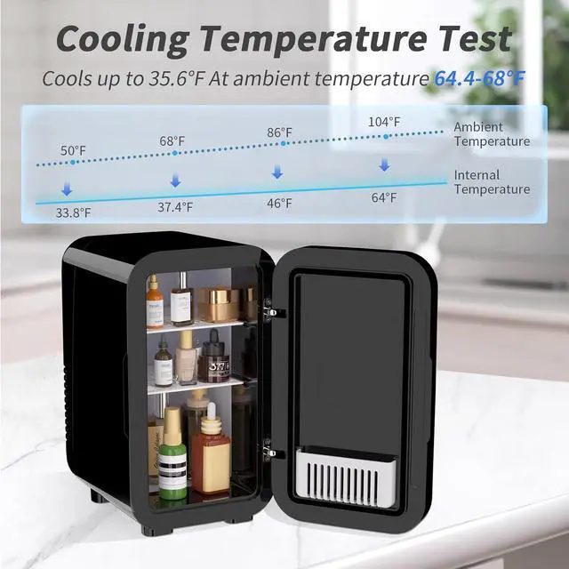Alt view image 4 of 7 - Mini Fridge, 6 Liter/8 Can 110V AC/DC Portable Thermoelectric Cooler Refrigerators for Bedroom, Skincare, Beverage, Office, Dorm Room and Car, Black