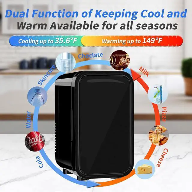Alt view image 3 of 7 - Mini Fridge, 6 Liter/8 Can 110V AC/DC Portable Thermoelectric Cooler Refrigerators for Bedroom, Skincare, Beverage, Office, Dorm Room and Car, Black