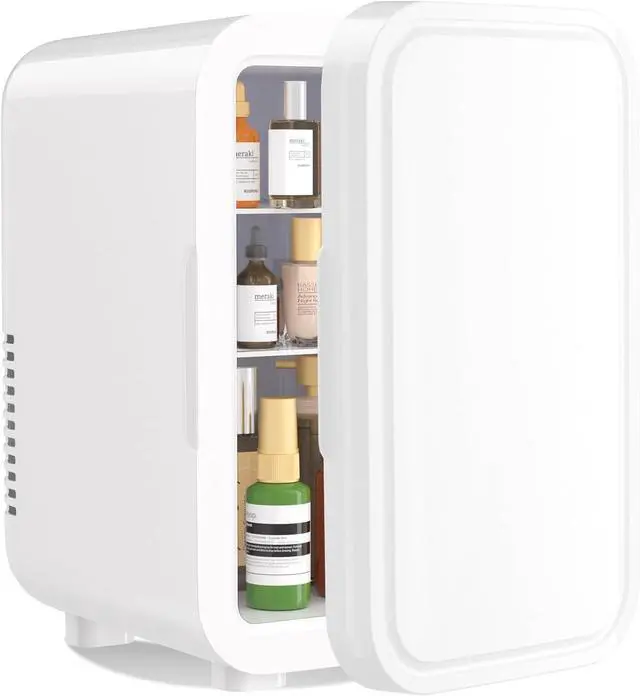 Main image of Mini Fridge, 6 Liter/8 Can 110V AC/DC Portable Thermoelectric Cooler Refrigerators for Bedroom, Personal Skin Care Fridge for Cosmetics, Drink, Milk, Office, Dorm Room and Car, White