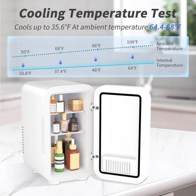 Alt view image 2 of 7 - Mini Fridge, 6 Liter/8 Can 110V AC/DC Portable Thermoelectric Cooler Refrigerators for Bedroom, Personal Skin Care Fridge for Cosmetics, Drink, Milk, Office, Dorm Room and Car, White