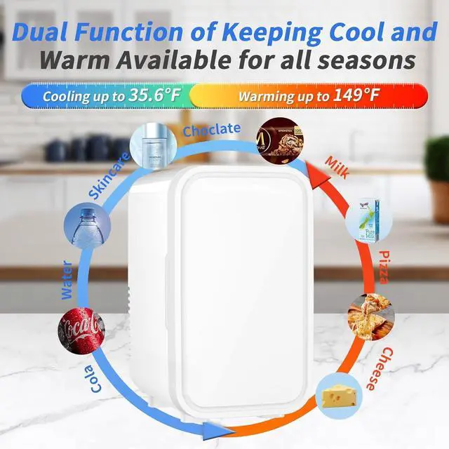 Alt view image 5 of 7 - Mini Fridge, 6 Liter/8 Can 110V AC/DC Portable Thermoelectric Cooler Refrigerators for Bedroom, Personal Skin Care Fridge for Cosmetics, Drink, Milk, Office, Dorm Room and Car, White