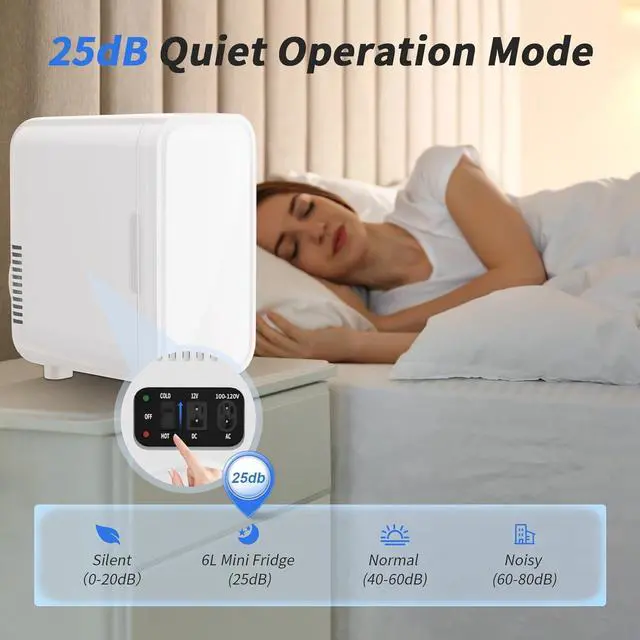 Alt view image 6 of 7 - Mini Fridge, 6 Liter/8 Can 110V AC/DC Portable Thermoelectric Cooler Refrigerators for Bedroom, Personal Skin Care Fridge for Cosmetics, Drink, Milk, Office, Dorm Room and Car, White