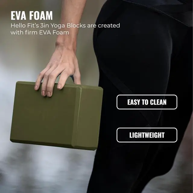 Alt view image 4 of 7 - Hello Fit 3" Yoga Block, 10 Pack Bulk EVA Foam Yoga Blocks, Firm and Supportive Yoga Brick, Balance Foam for Stretching, Pilates, and Workout, 3" x 6" x 9" Olive Green