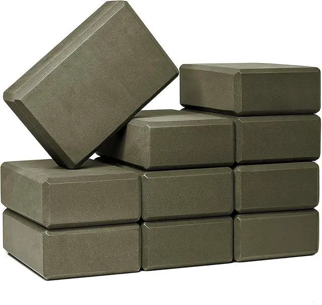 Alt view image 5 of 7 - Hello Fit 3" Yoga Block, 10 Pack Bulk EVA Foam Yoga Blocks, Firm and Supportive Yoga Brick, Balance Foam for Stretching, Pilates, and Workout, 3" x 6" x 9" Olive Green