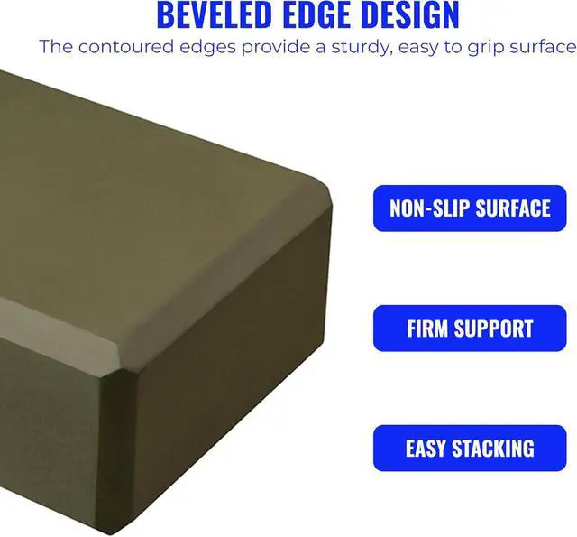 Alt view image 3 of 7 - Hello Fit 3" Yoga Block, 10 Pack Bulk EVA Foam Yoga Blocks, Firm and Supportive Yoga Brick, Balance Foam for Stretching, Pilates, and Workout, 3" x 6" x 9" Olive Green