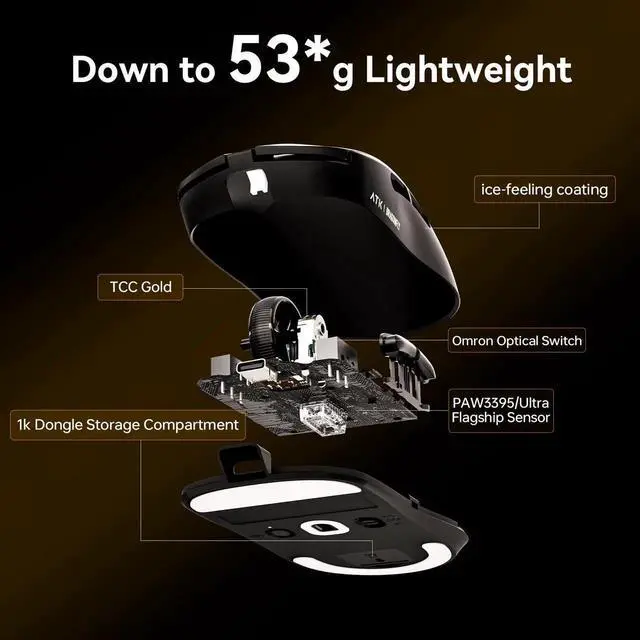 Alt view image 3 of 7 - Dragonfly A9 Se Wireless Gaming Mouse, 53g Lightweight, Paw3311 Sensor, Adjustable Dpi, 1K Polling, 120 Hr Battery Life, Tri-Mode NearLink/Bluetooth/Wired